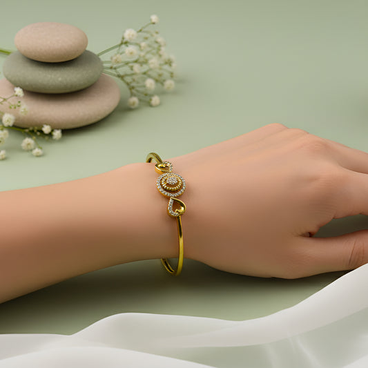 925 Silver Golden Bangle with Heart Motifs and Stone