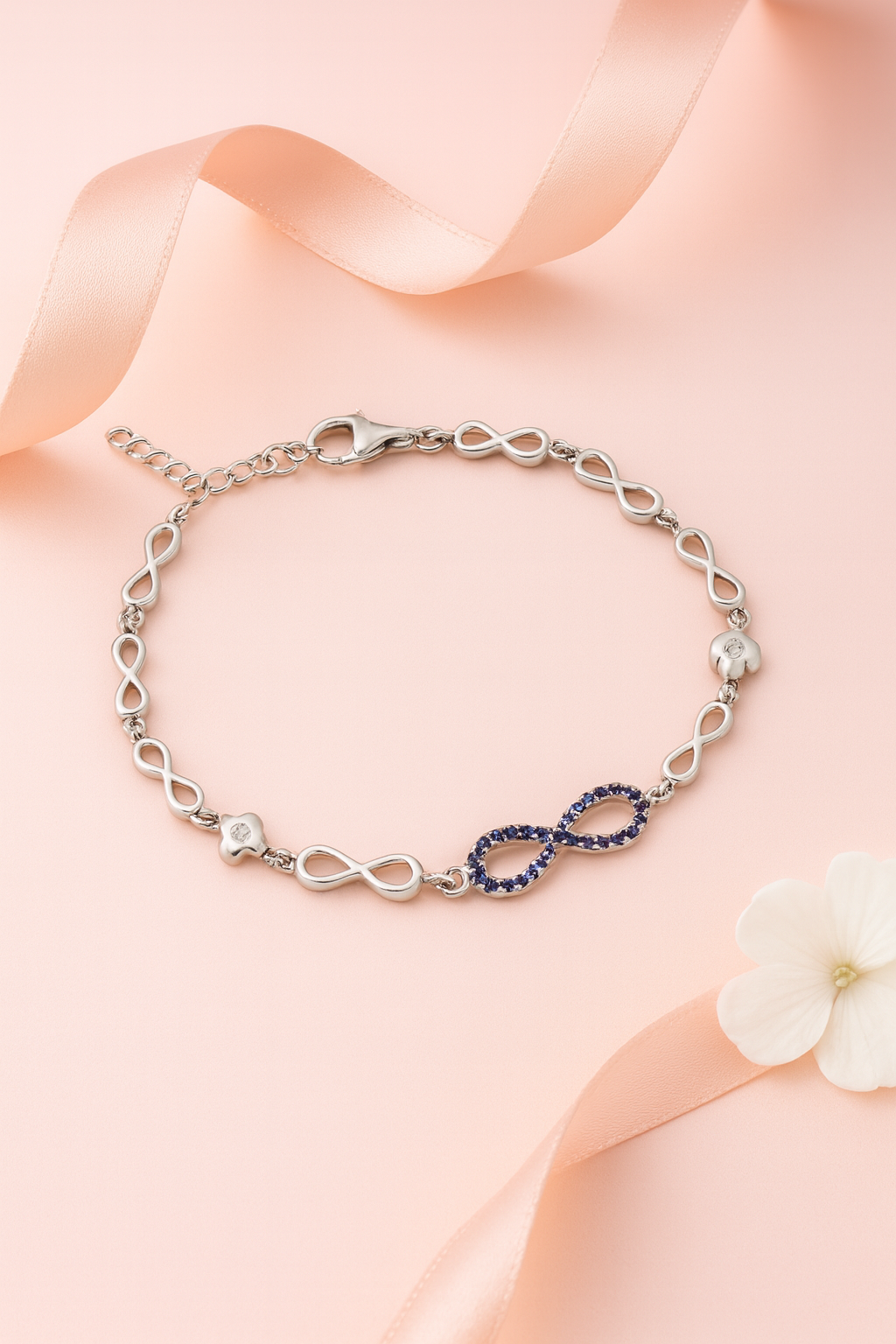 Women’s Infinity Bracelet – 925 Silver with Blue Stone