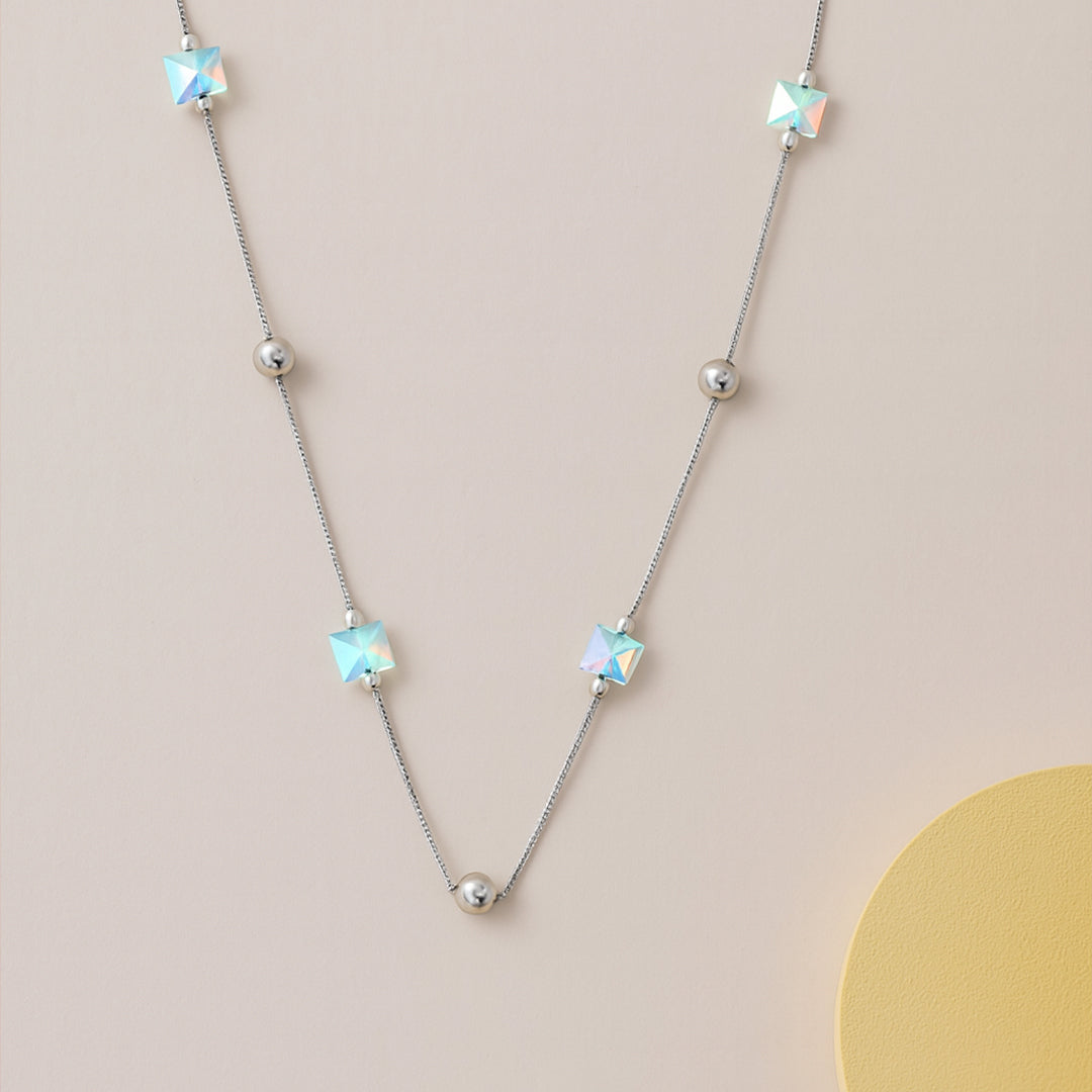 Minimalist Sterling Silver Golden Chain with Prism-Cut Beads