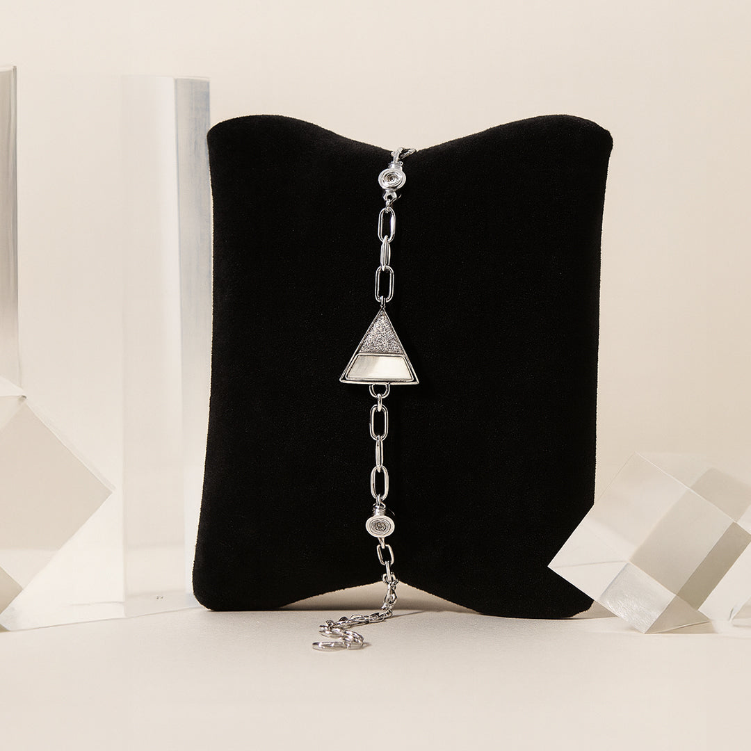 Silver Chain Bracelet with Triangle Charm with Mother of Pearls