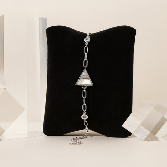 Silver Chain Bracelet with Triangle Charm with Mother of Pearls