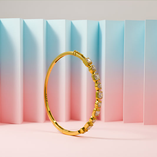 92.5 Silver Golden Bangle with Brilliant White Stones