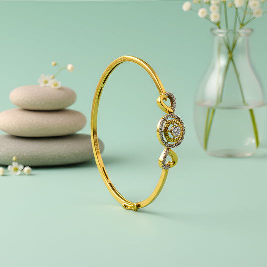 925 Silver Golden Bangle with Heart Motifs and Stone