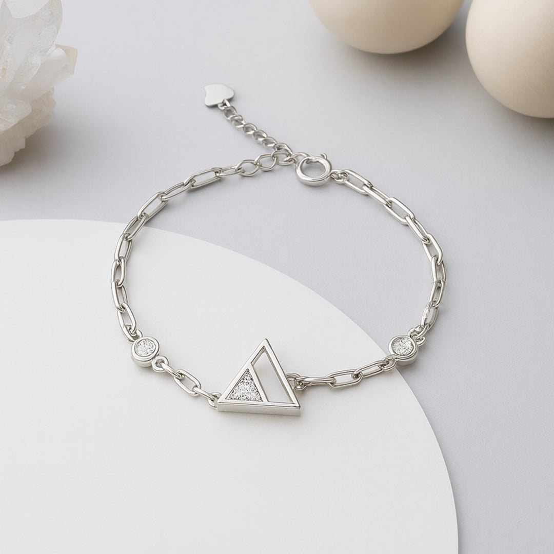 Silver Chain Bracelet with Triangle Charm with Mother of Pearls