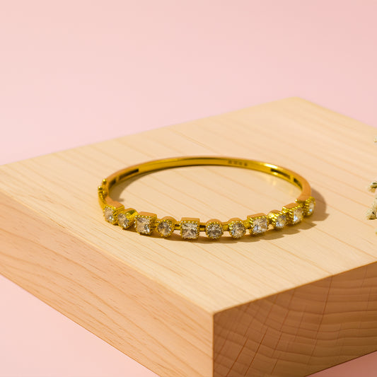 92.5 Silver Golden Bangle with Brilliant White Stones