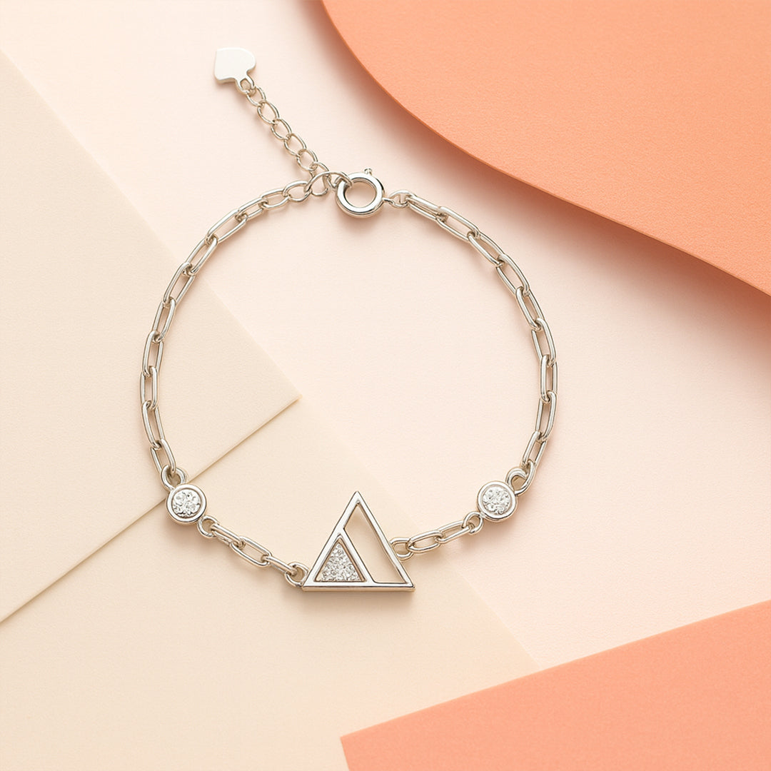 Silver Chain Bracelet with Triangle Charm with Mother of Pearls