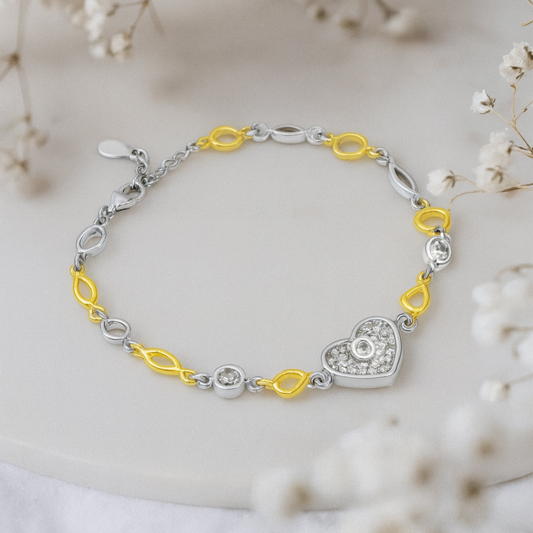 925 Sterling Silver Heart Bracelet with CZ Accents