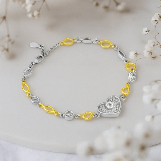 925 Sterling Silver Heart Bracelet with CZ Accents