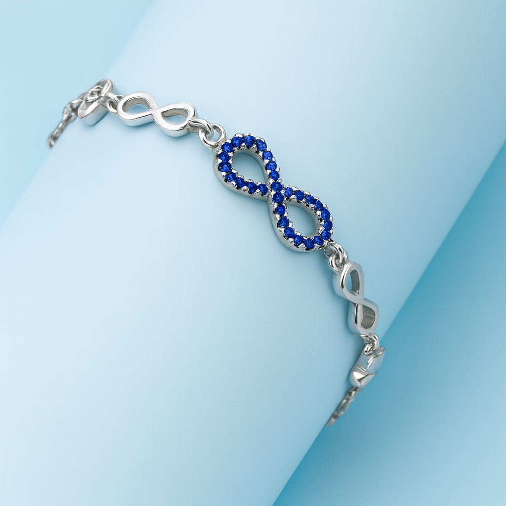 Women’s Infinity Bracelet – 925 Silver with Blue Stone