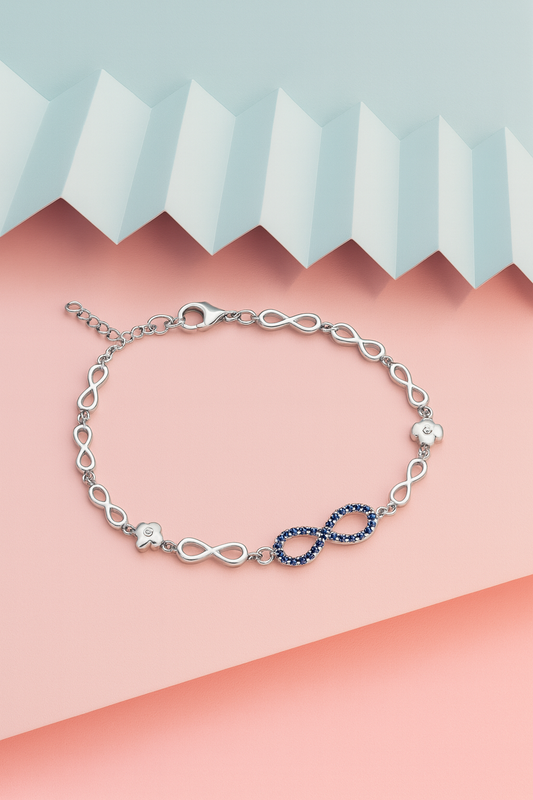 Women’s Infinity Bracelet – 925 Silver with Blue Stone